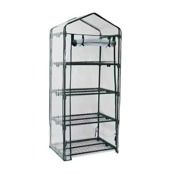 4-Tier Portable Greenhouse with Transparent Cover and Roll-Up Zipper Door