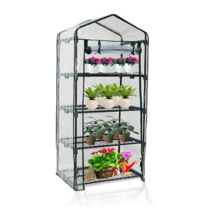 4-Tier Portable Greenhouse with Transparent Cover and Roll-Up Zipper Door