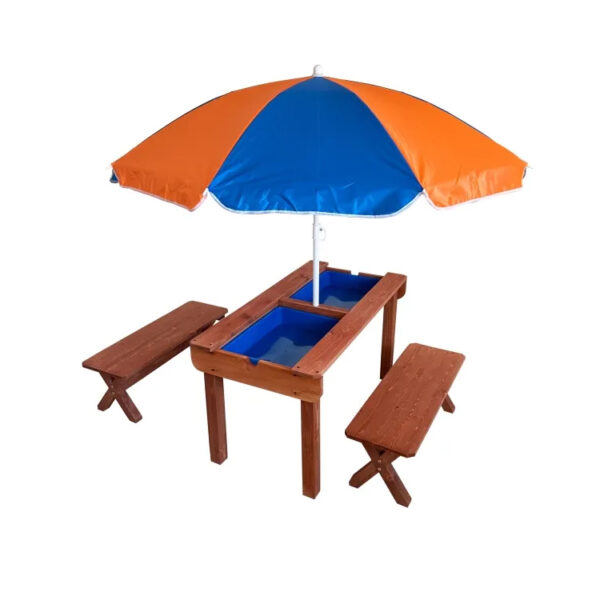 Convertible 3-in-1 Sand and Water Activity Table with Removable Benches and Umbrella