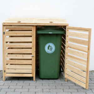 Double Slatted Wooden Wheelie Bin Storage Shed