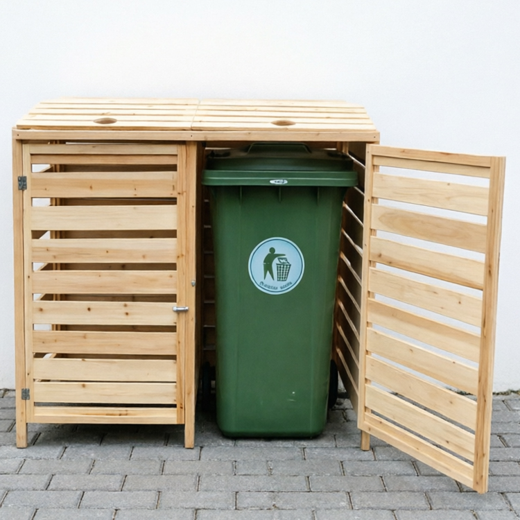 Double Slatted Wooden Wheelie Bin Storage Shed
