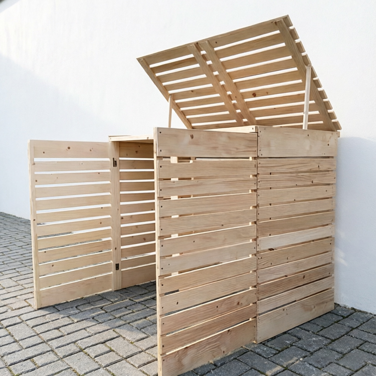 Double Wooden Wheelie Bin Store with Slatted Ventilation Design - Image 2