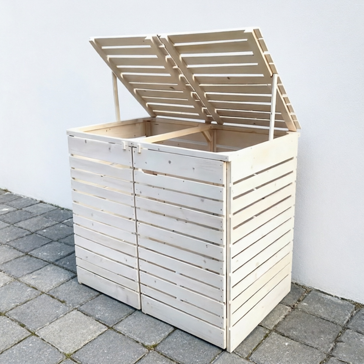 Double Wooden Wheelie Bin Store with Slatted Ventilation Design