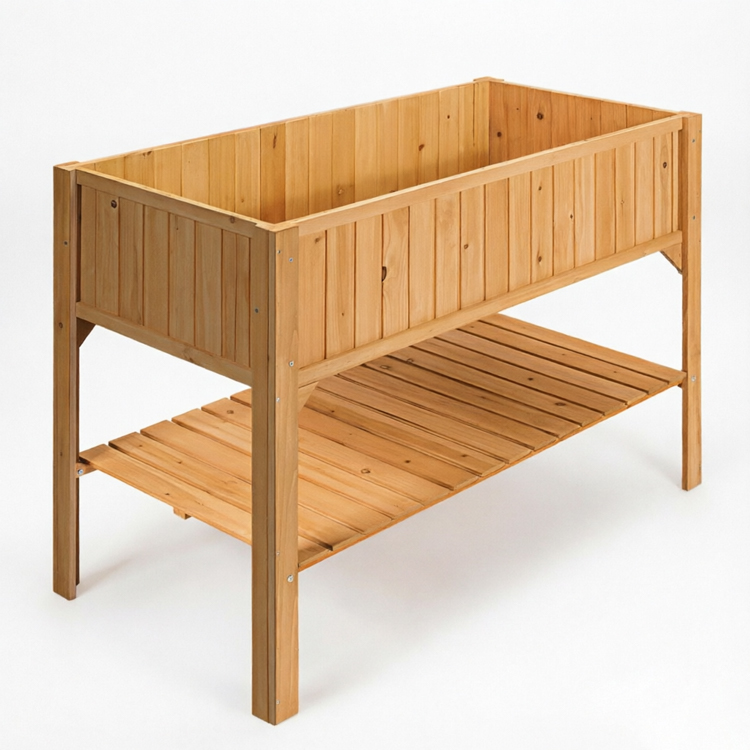 Elevated Wooden Garden Planter Box with Storage Shelf - Image 2