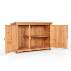 Fir Wood Outdoor Garden Tool Storage Cabinet with Double Doors
