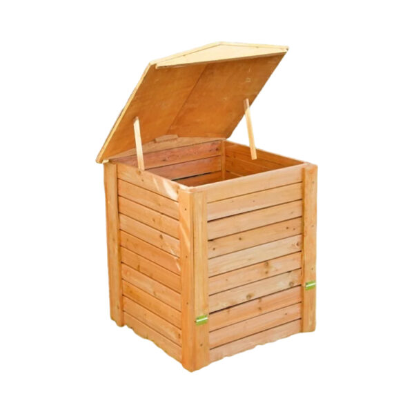 Hinged Lid Wooden Compost Bin with Dual Access Doors