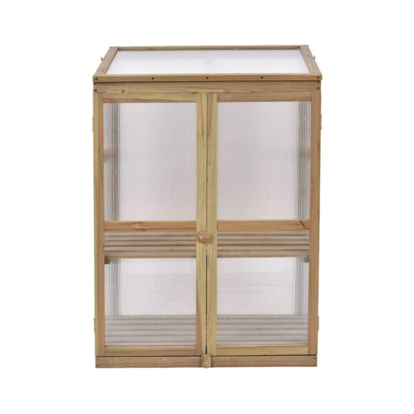 Portable Wooden Cold Frame Greenhouse with Double Shelves and Openable Top