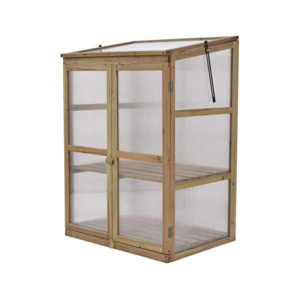 Portable Wooden Cold Frame Greenhouse with Double Shelves and Openable Top