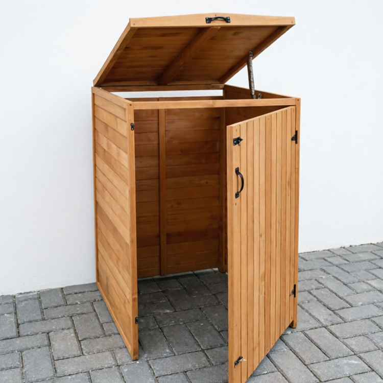Premium Solid Wood Single Wheelie Bin Storage Shed with Lift-Up Lid - Image 3