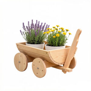 Rustic Solid Wood Wheelbarrow Planter Cart