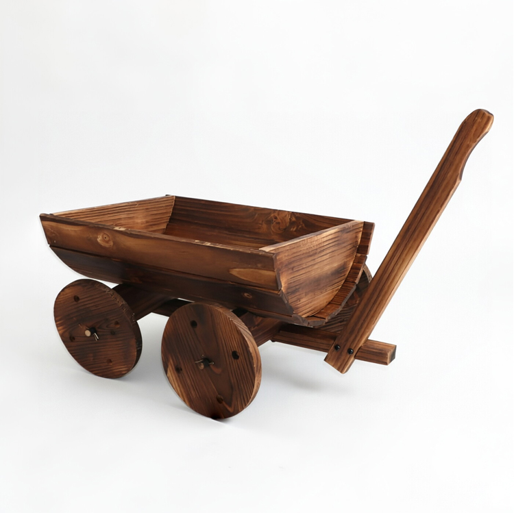 Rustic Solid Wood Wheelbarrow Planter Cart - Image 2