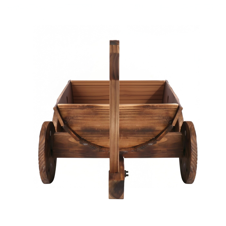 Rustic Solid Wood Wheelbarrow Planter Cart - Image 3
