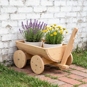 Small Fir Wood Wheelbarrow Planter 56×36×39cm