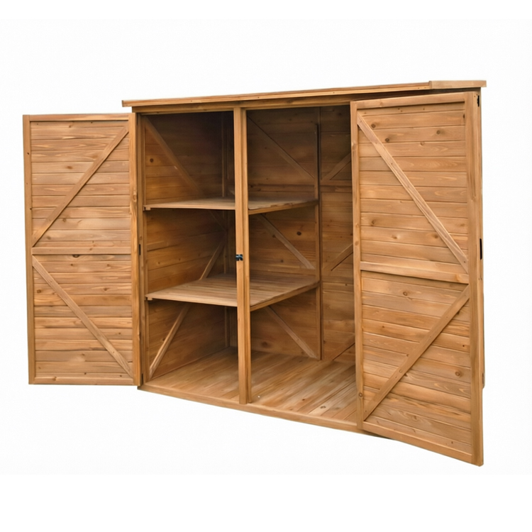 Solid Wood 3-Door Lean-To Garden Storage Shed