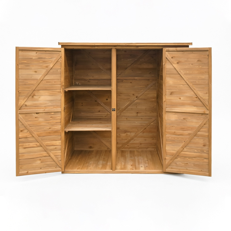 Solid Wood 3-Door Lean-To Garden Storage Shed