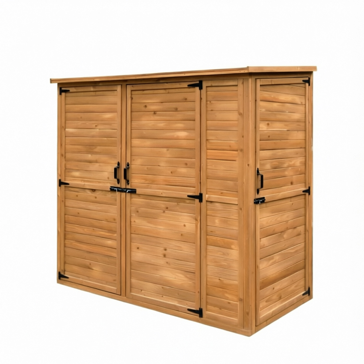 Solid Wood 3-Door Lean-To Garden Storage Shed - Image 3