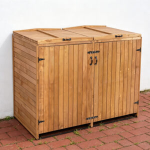 Solid Wood Double Trash Bin Storage Shed