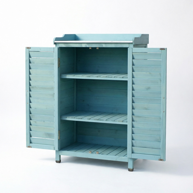 Solid Wood Outdoor Garden Storage Cabinet with Shutter Doors