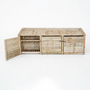 Triple-Bay Heavy Duty Wooden Log Store with Firewood Shelves and Security Doors