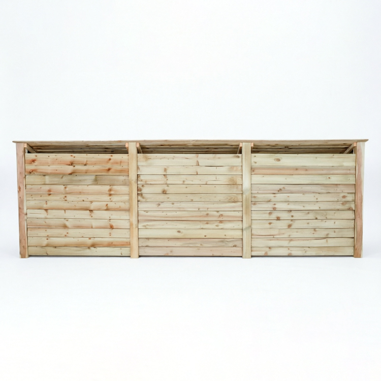 Triple-Bay Heavy Duty Wooden Log Store with Firewood Shelves and Security Doors