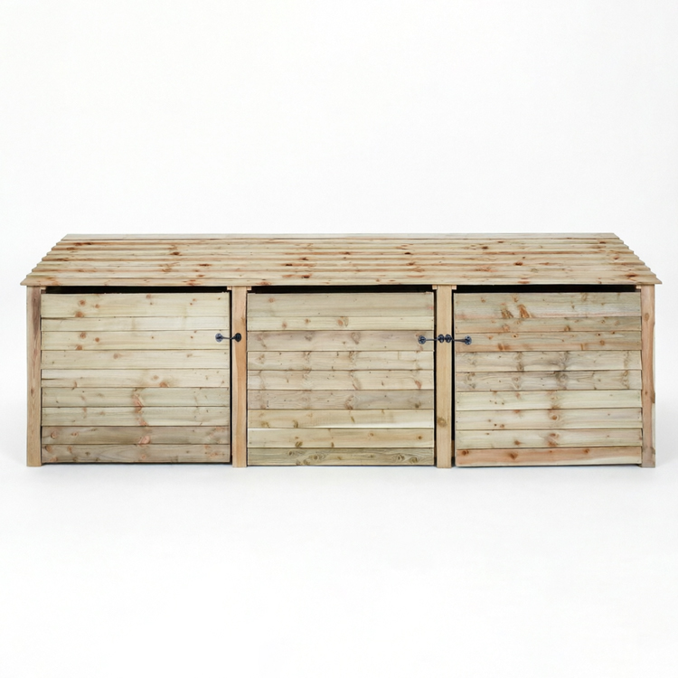 Triple-Bay Heavy Duty Wooden Log Store with Firewood Shelves and Security Doors - Image 4