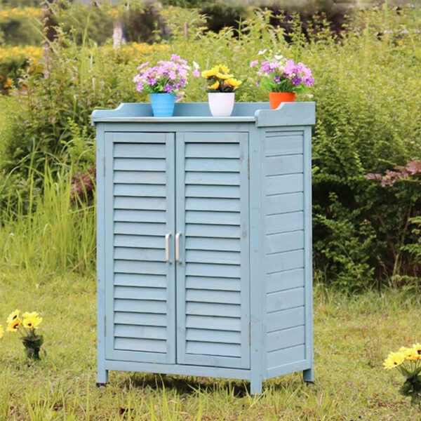 Weather-Resistant Wooden Outdoor Storage Cabinet with Three Shelves
