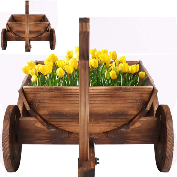 Wooden Wagon Planter Cart with Wheels and Handle