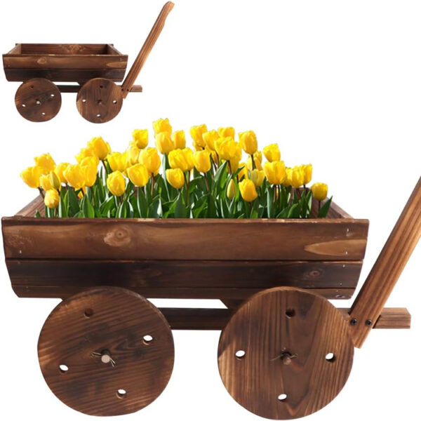 Wooden Wagon Planter Cart with Wheels and Handle
