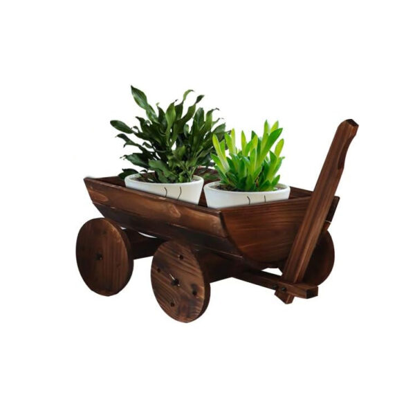 Wooden Wagon Planter Cart with Wheels and Handle