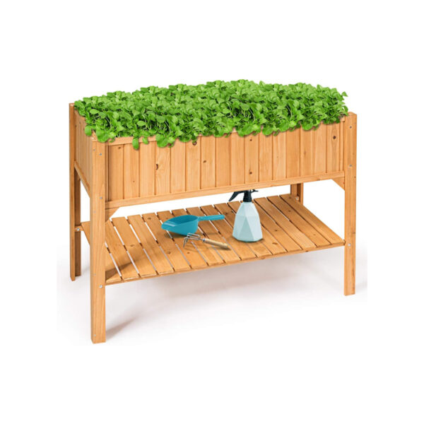 ​Elevated Wooden Raised Garden Planter with Storage Shelf
