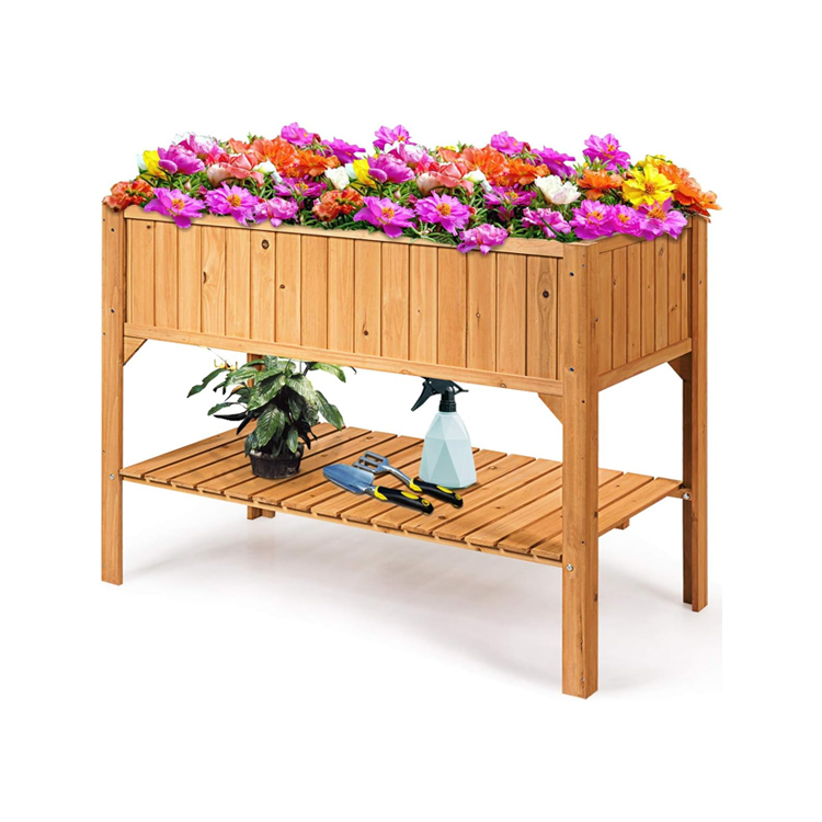 ​Elevated Wooden Raised Garden Planter with Storage Shelf