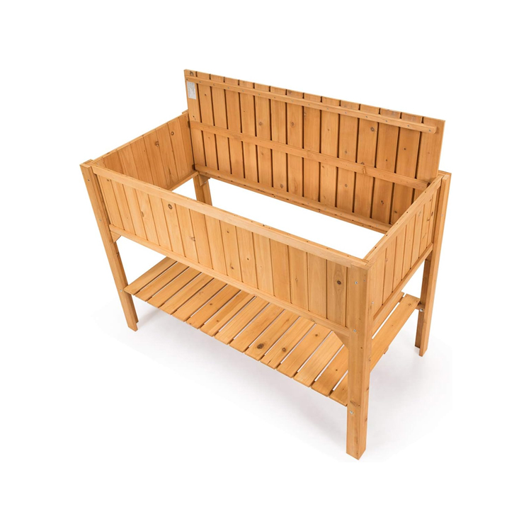 ​Elevated Wooden Raised Garden Planter with Storage Shelf