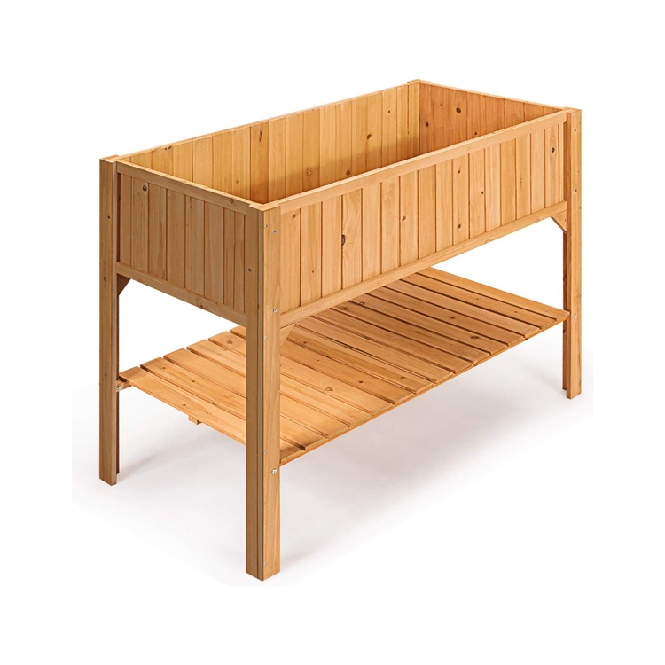 ​Elevated Wooden Raised Garden Planter with Storage Shelf