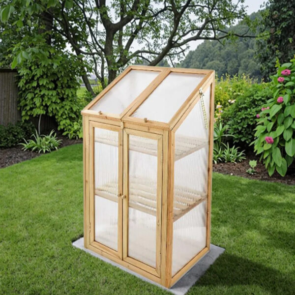 ​​Adjustable-Lid Wooden Greenhouse Cold Frame with Polycarbonate Panels​​
