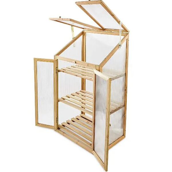 ​​Adjustable-Lid Wooden Greenhouse Cold Frame with Polycarbonate Panels​​