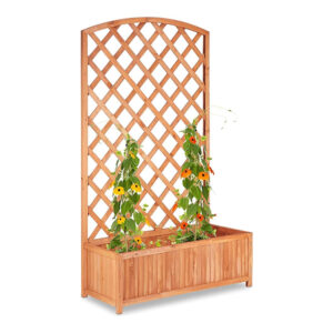 ​​Freestanding Wooden Planter Box with Integrated Trellis for Climbing Plants​​