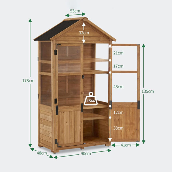 ​​Wooden Garden Cabinet with Greenhouse and Adjustable Tool Storage​