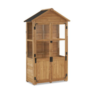 ​​Wooden Garden Cabinet with Greenhouse and Adjustable Tool Storage​
