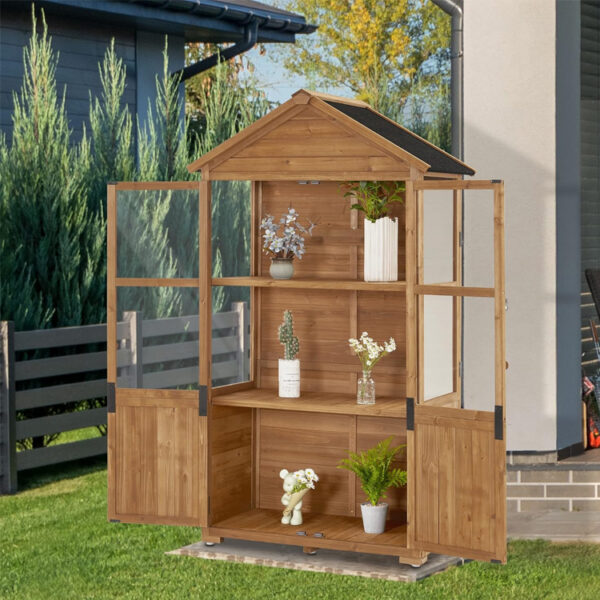 ​​Wooden Garden Cabinet with Greenhouse and Adjustable Tool Storage​