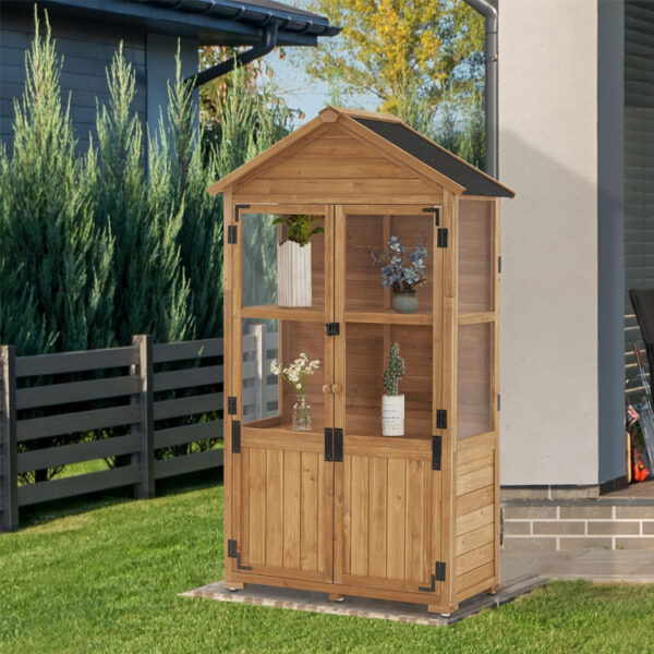 ​​Wooden Garden Cabinet with Greenhouse and Adjustable Tool Storage​