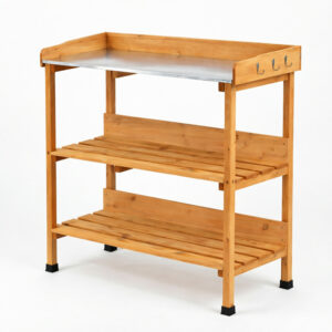 3-Tier Wooden Garden Potting Bench with Zinc Metal Worktop