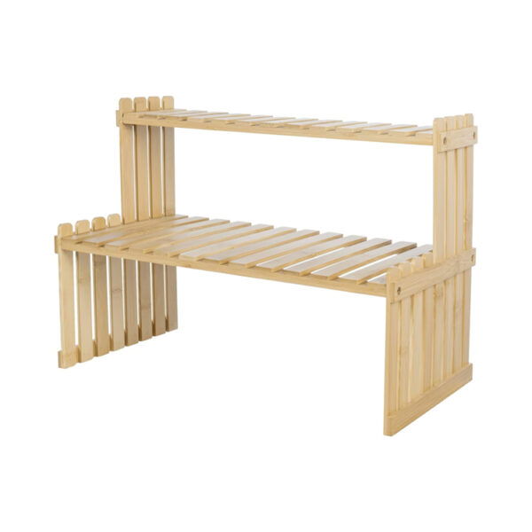 Bamboo 2-Tier Slatted Plant Stand for Desks and Countertops