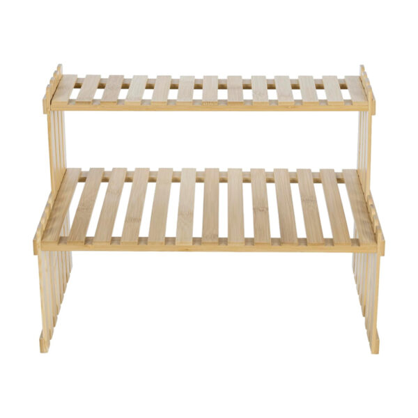 Bamboo 2-Tier Slatted Plant Stand for Desks and Countertops