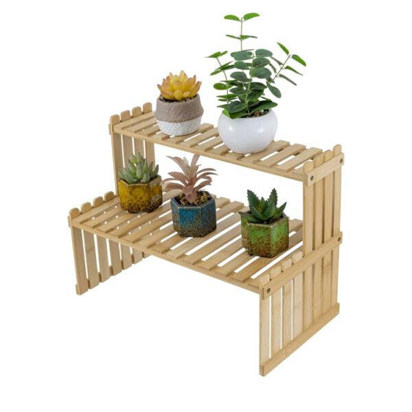 Bamboo 2-Tier Slatted Plant Stand for Desks and Countertops