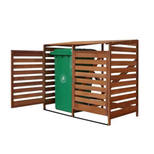Dual Compartment Wooden Wheelie Bin Storage