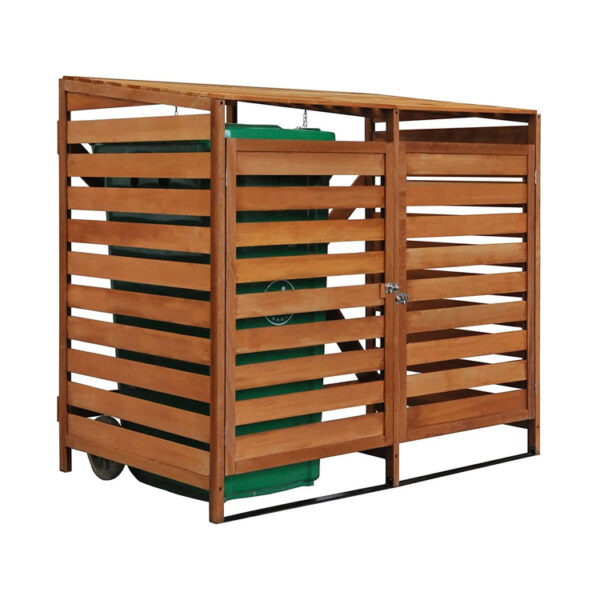 Dual Compartment Wooden Wheelie Bin Storage