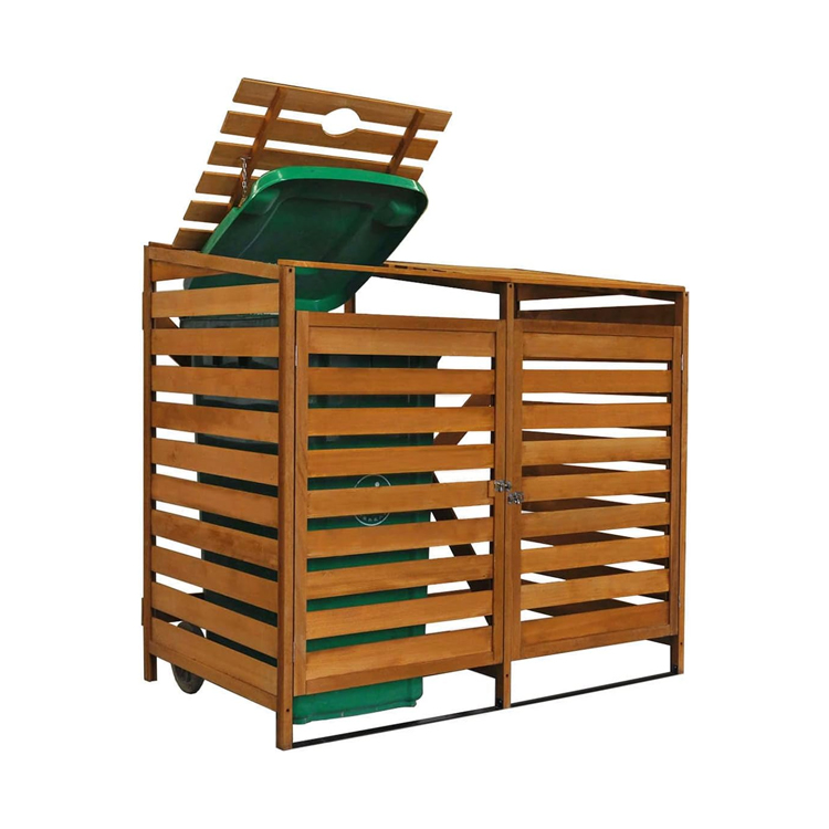 Dual Compartment Wooden Wheelie Bin Storage