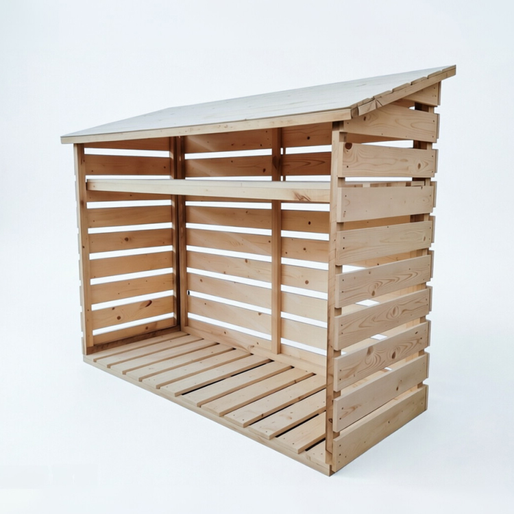 Heavy-Duty Slatted Wooden Log Store with Kindling Shelf - Image 2