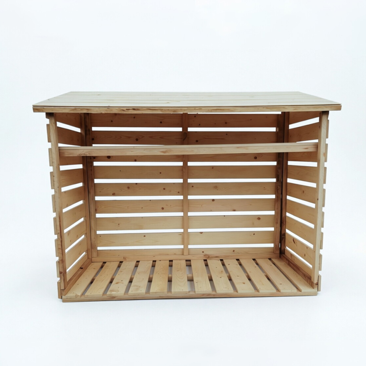 Heavy-Duty Slatted Wooden Log Store with Kindling Shelf