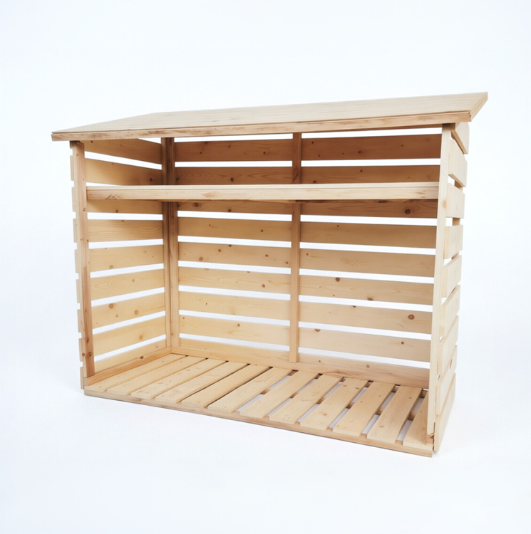 Heavy-Duty Slatted Wooden Log Store with Kindling Shelf - Image 4